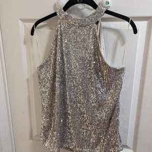 Cable and gauge sequin top